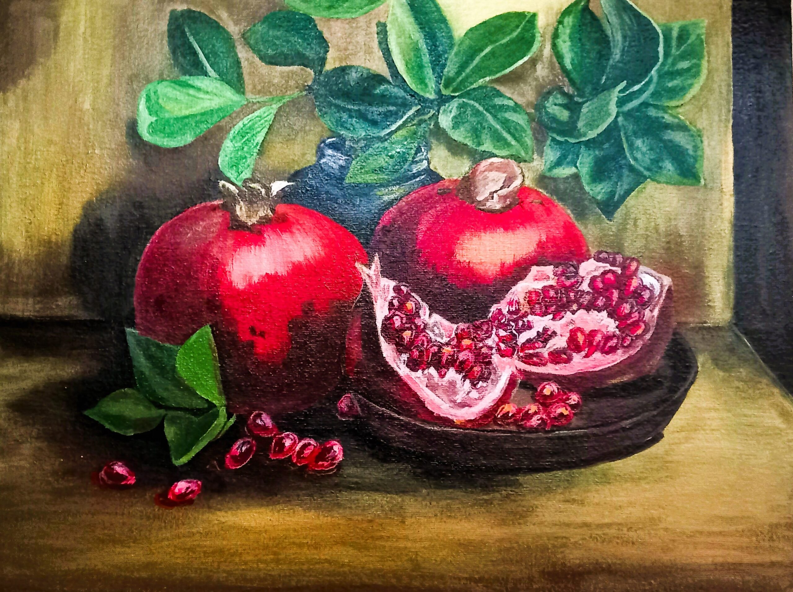 Гранатове щастя Акрил, полотно на ДВП, 42х30, 2023 Pomegranate happiness Acrylic, canvas on fiberboard, 42x30, 2023