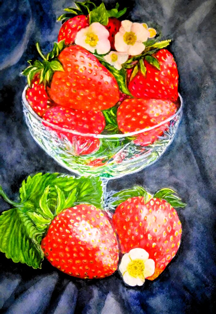 Полуниця у склі акварель, папір, 30х40 см., 2016 Strawberries in a glass watercolor, paper, 30x40 cm, 2016