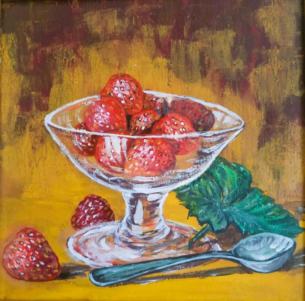 Полуничний настрій акрил, полотно, 30х30 см., 2013 Strawberry mood acrylic, canvas, 30x30 cm., 2013