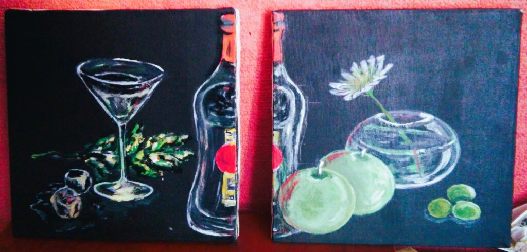 Мартіні з яблуками. Діптих акрил, холст, 2х30х30 см., 2013 Martini with apples. Diptych acrylic, canvas, 2х30x30 cm., 2013