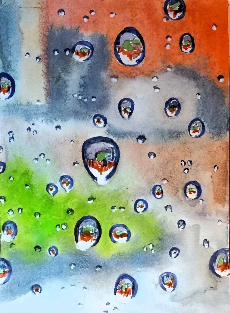 Краплі на склі Акварель, папір, 21х15 см., 2023 Drops on the glass Watercolor, paper, 21x15 cm., 2023